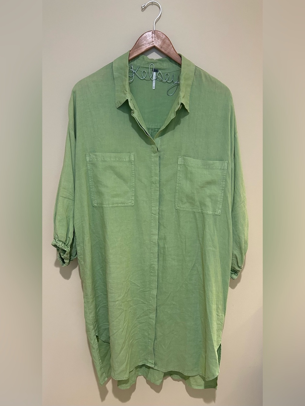 YFB Women's Green Linen Blend Shirt Dress Size Medium Like New